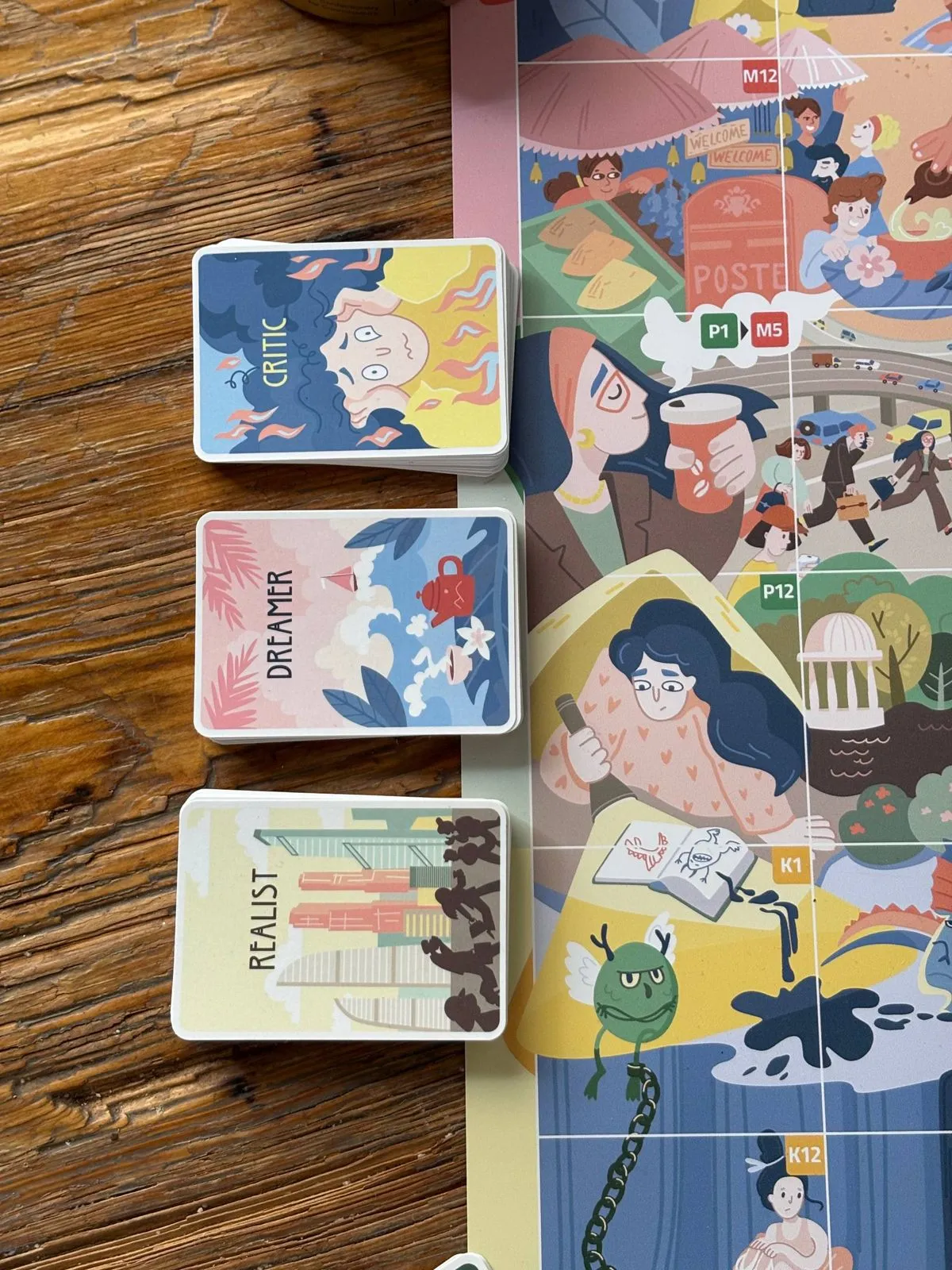 The Way to Yourself board and card decks on a wooden table